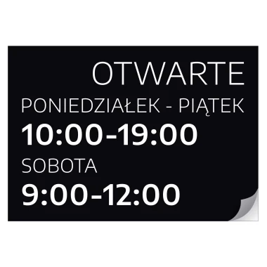 Naklejka na drzwi - Otwarte  wraz z dniami i godzinami handlu
