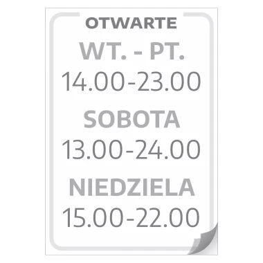 Naklejka na drzwi - otwarte wraz z godzinami i dniami