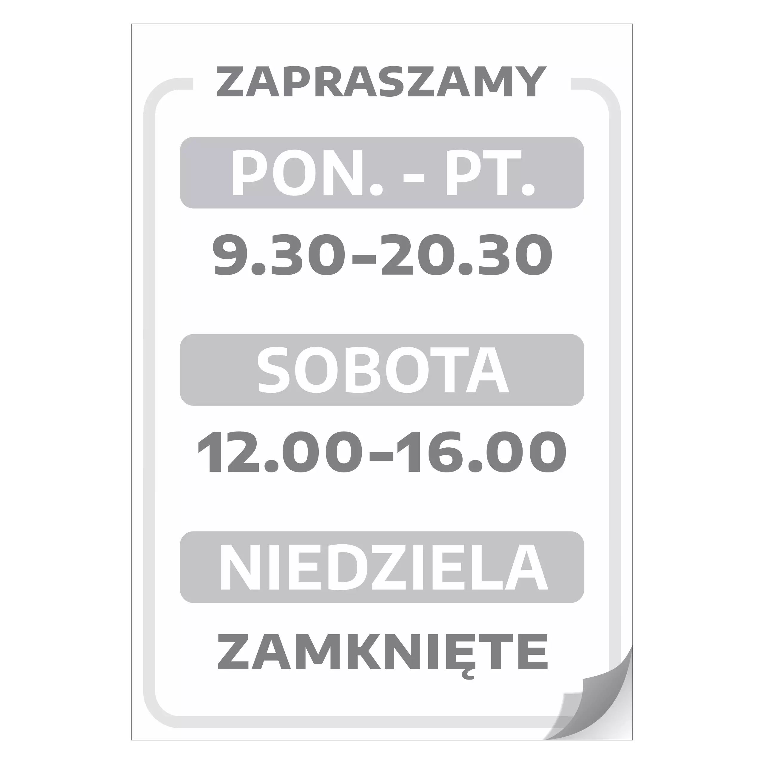 Naklejka na drzwi - zapraszamy z godzinami handlu