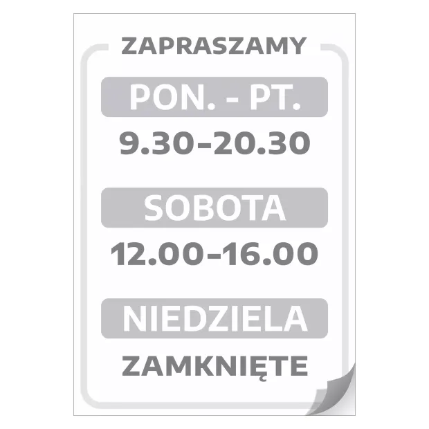 Naklejka na drzwi - zapraszamy z godzinami handlu