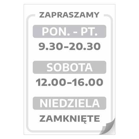 Naklejka na drzwi - zapraszamy z godzinami handlu