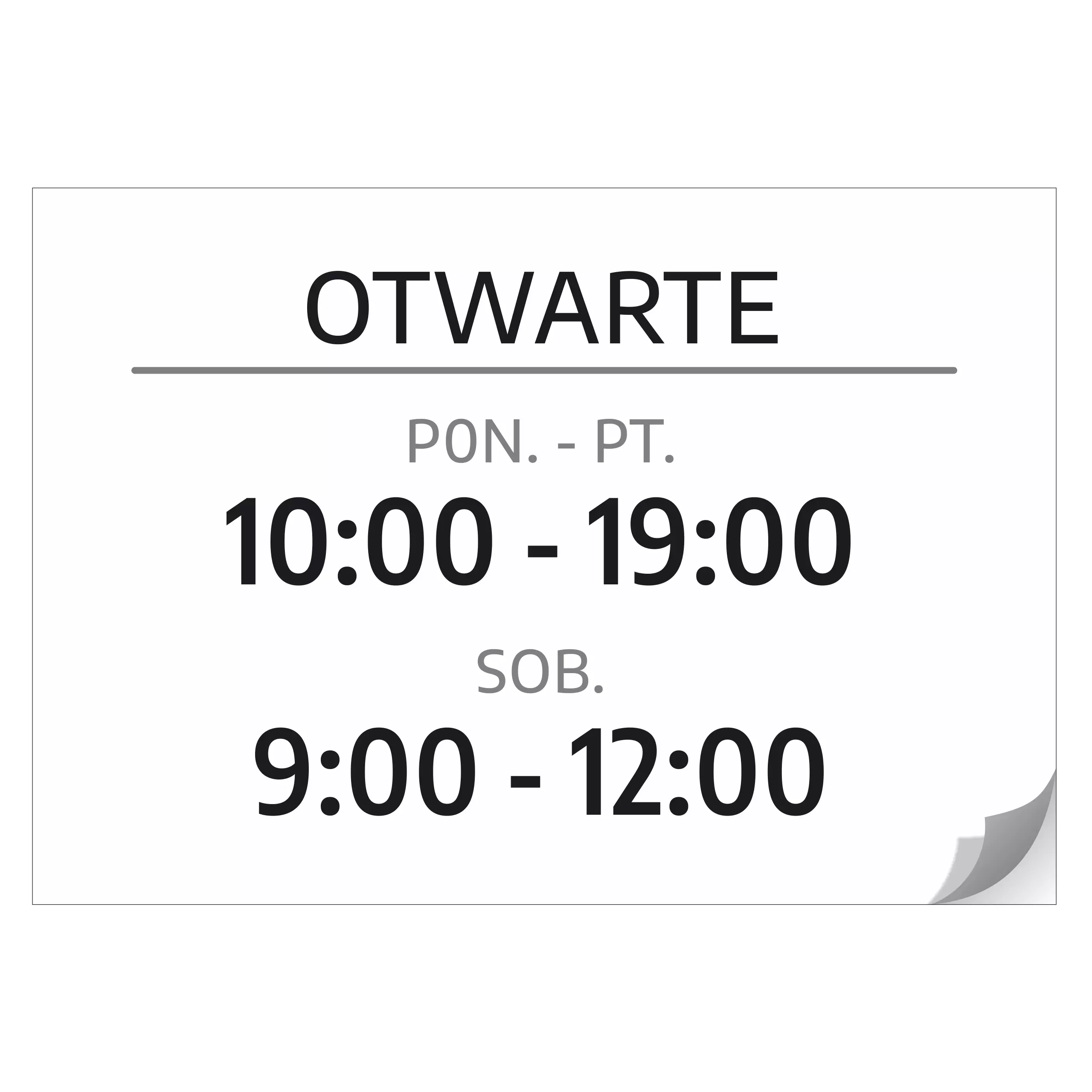 Naklejka - Otwarte, godziny, dni handlu
