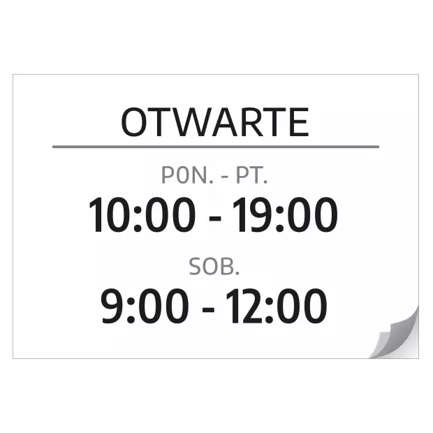 Naklejka Otwarte - godziny i dni handlu