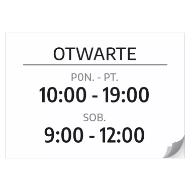 Naklejka -  Otwarte, godziny, dni handlu