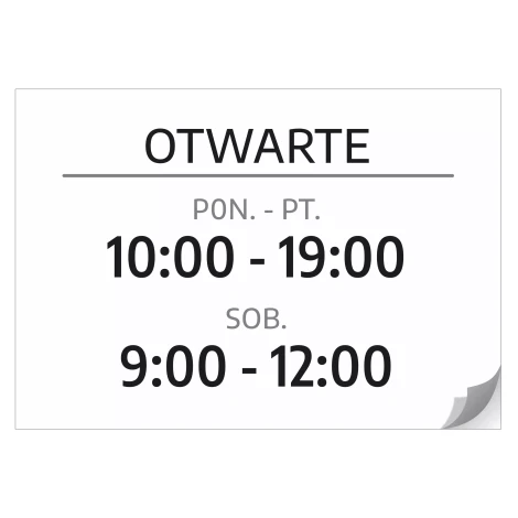 Naklejka -  Otwarte, godziny, dni handlu