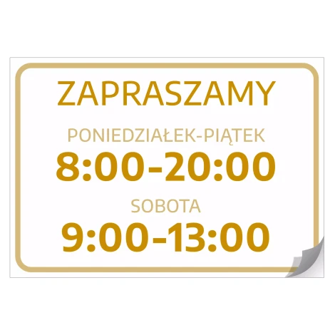 Naklejka -  Zapraszamy z godzinami i dniami handlu