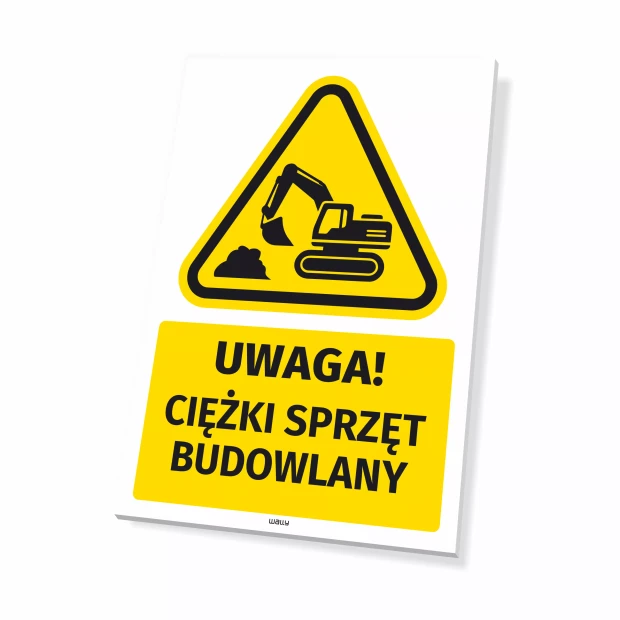 Tabliczka ostrzegawcza BHP z piktogramem Ciężki sprzęt budowlany