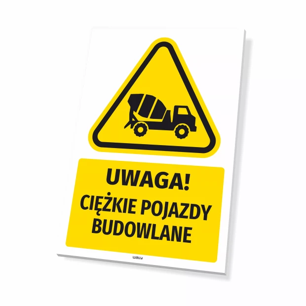 Tabliczka ostrzegawcza BHP z piktogramem Ciężkie pojazdy budowlane