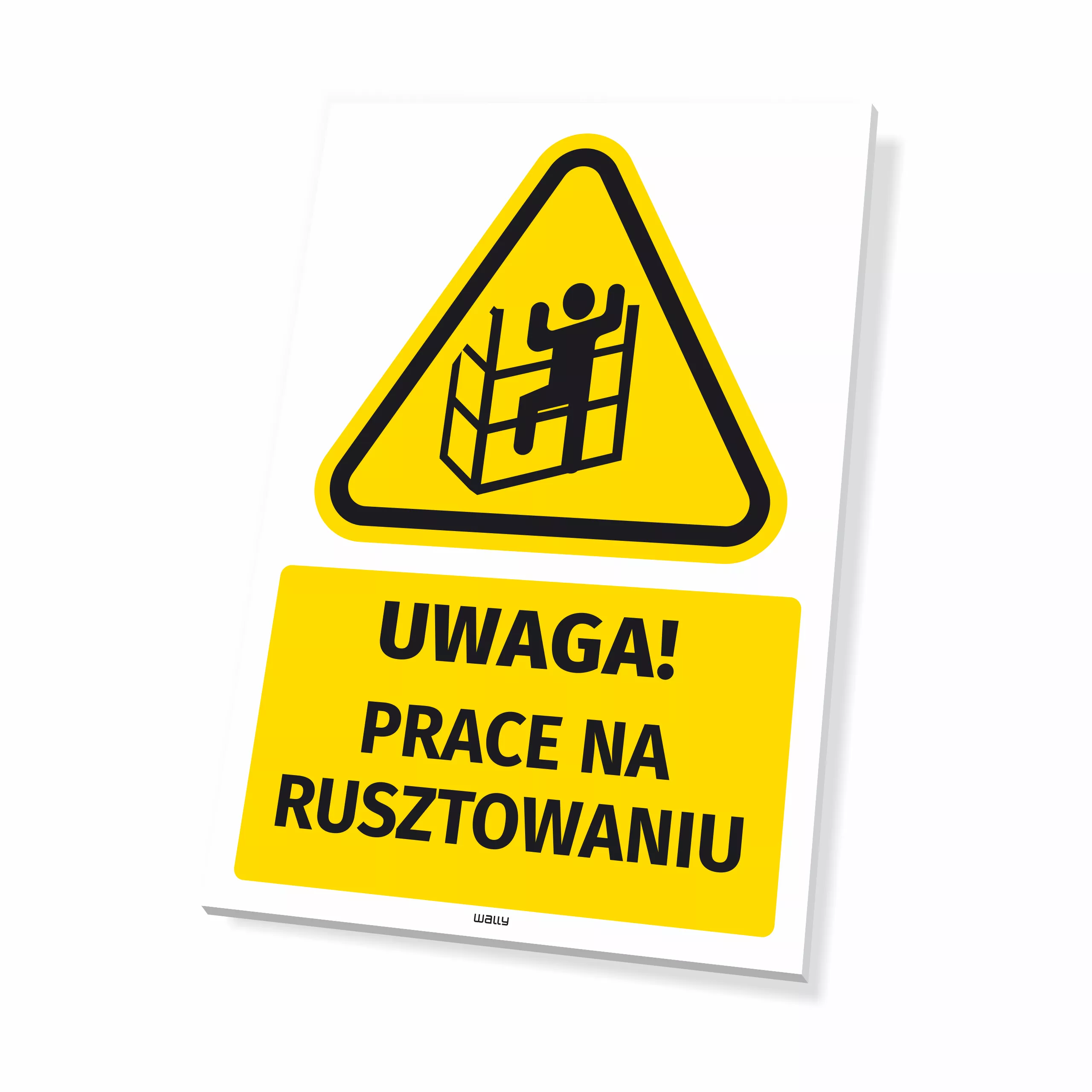 Tabliczka ostrzegawcza BHP z piktogramem Prace na rusztowaniu