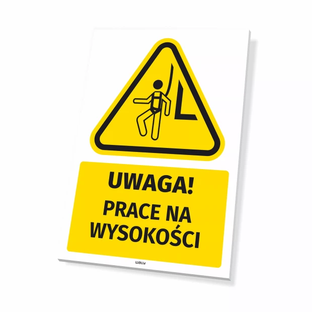 Tabliczka ostrzegawcza BHP z piktogramem Prace na wysokości