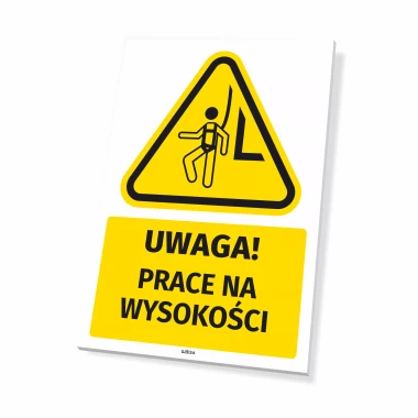 Tabliczka ostrzegawcza BHP z piktogramem Prace na wysokości
