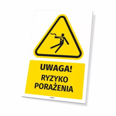 Tabliczka ostrzegawcza BHP z piktogramem Ryzyko porażenia