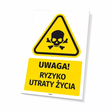 Tabliczka ostrzegawcza BHP z piktogramem Ryzyko utraty życia