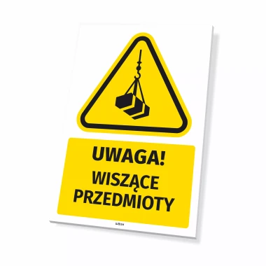 Tabliczka ostrzegawcza BHP z piktogramem Wiszące przedmioty
