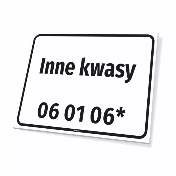 Tabliczka informacyjna: nazwa odpadu, kod odpadu