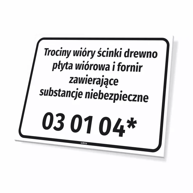 Tabliczka informacyjna: nazwa odpadu, kod odpadu