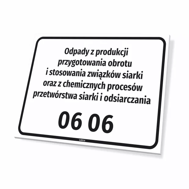Tabliczka informacyjna: nazwa odpadu, kod odpadu