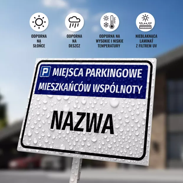 Tabliczka parkingowa dla mieszkańców wspólnoty - z nazwą i ulicą