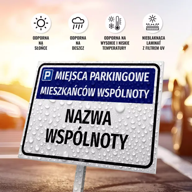 Tabliczka parkingowa dla mieszkańców wspólnoty - z nazwą i ulicą