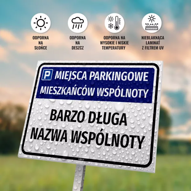 Tabliczka parkingowa dla mieszkańców wspólnoty - z nazwą i ulicą