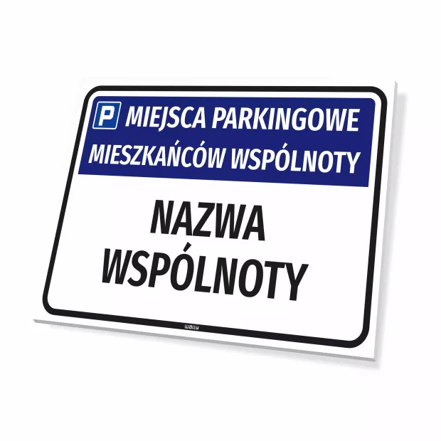 Tabliczka parkingowa dla mieszkańców wspólnoty - z nazwą i ulicą