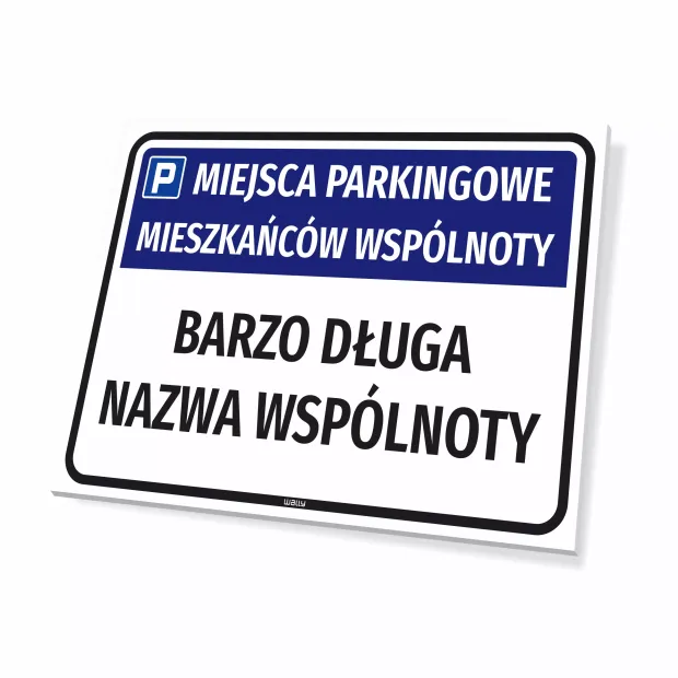 Tabliczka parkingowa dla mieszkańców wspólnoty - z nazwą i ulicą