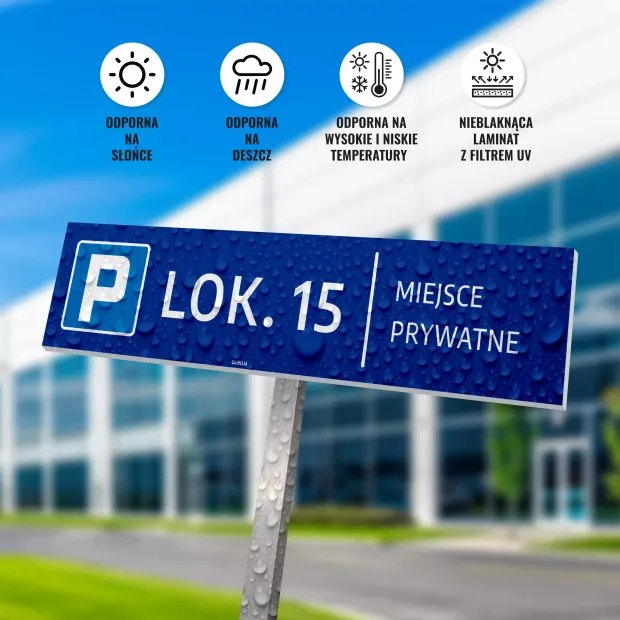 Tabliczka na parking: Miejsce prywatne, oznaczenie, numeracja do personalizacji