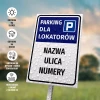 Tabliczka: parking dla lokatorów z nazwą spółdzielni, wspólnoty