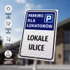 Tabliczka: parking dla lokatorów z nazwą spółdzielni, wspólnoty