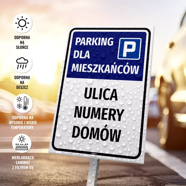 Tabliczka parkingowa dla wspólnoty mieszkaniowej - nazwa, ulice, numery
