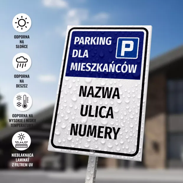 Tabliczka parkingowa dla wspólnoty mieszkaniowej - nazwa, ulice, numery