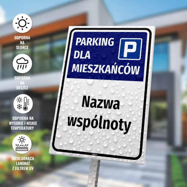 Tabliczka parkingowa dla wspólnoty mieszkaniowej - nazwa, ulice, numery