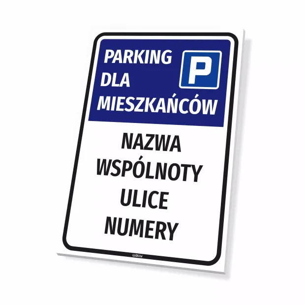 Tabliczka parkingowa dla wspólnoty mieszkaniowej - nazwa, ulice, numery