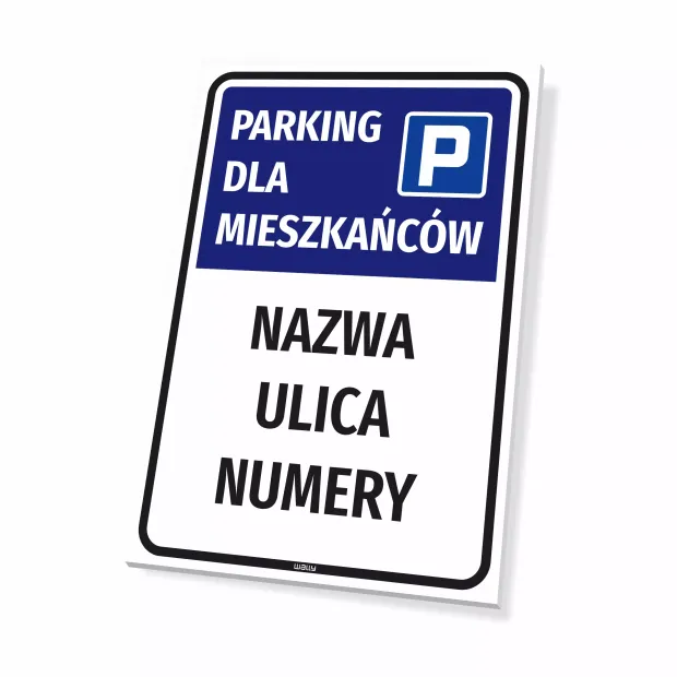 Tabliczka parkingowa dla wspólnoty mieszkaniowej - nazwa, ulice, numery