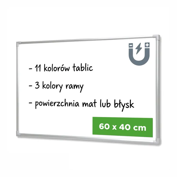 Tablica magnetyczna suchościeralna 60x40 cm w ramie aluminiowej z infografiką o wariantach wykonania