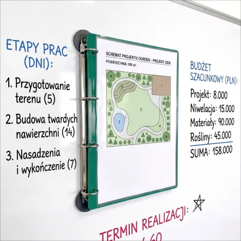 Display magnetyczny, folder na dokumenty A4, pionowy