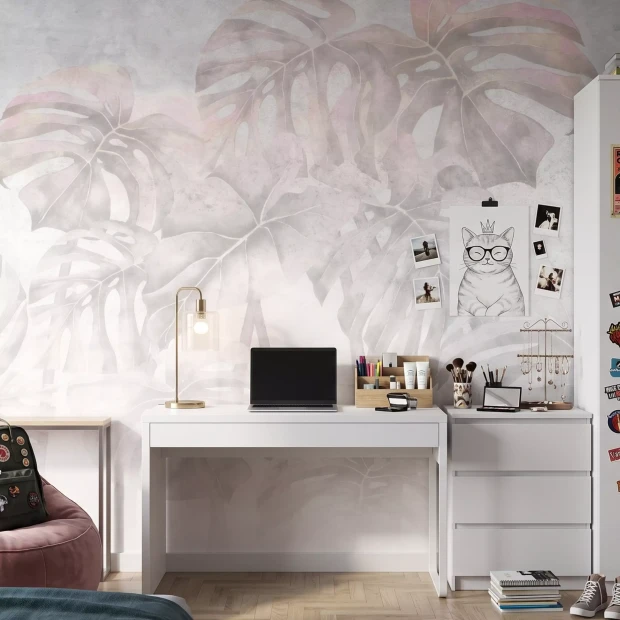 Mural drukowany: delikatne kolory liści monstery