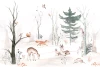 Tapeta: akwarela, ilustracja dla dzieci, zwierzęta, motyle, ptaki, drzewa