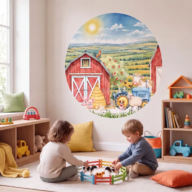 Naklejka tkaninowa dla dzieci: farma krówka, traktor, prosiaczki, kogut