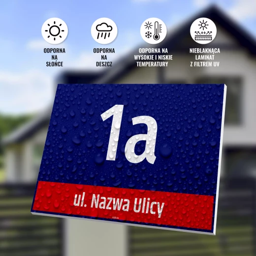 Prostokątna tabliczka adresowa z numerem domu i ulicą do uzupełnienia