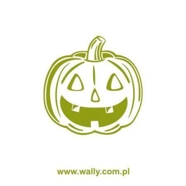 Wesoła naklejka dyni w odcieniach zieleni, idealna na Halloween, dodająca uroku dziecięcemu pokoju.