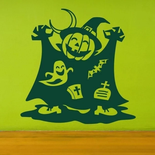 Naklejka pumpkin jack 1338 w radosnej, halloweenowej aranżacji, idealna do dziecięcego pokoju lub na
