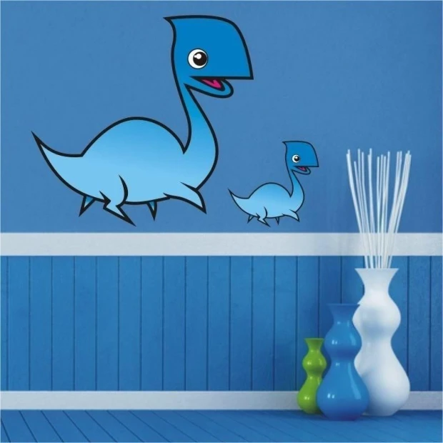 Naklejka dinozaura w pastelowych odcieniach, idealna do kolorowego pokoju dziecięcego, dodająca rado