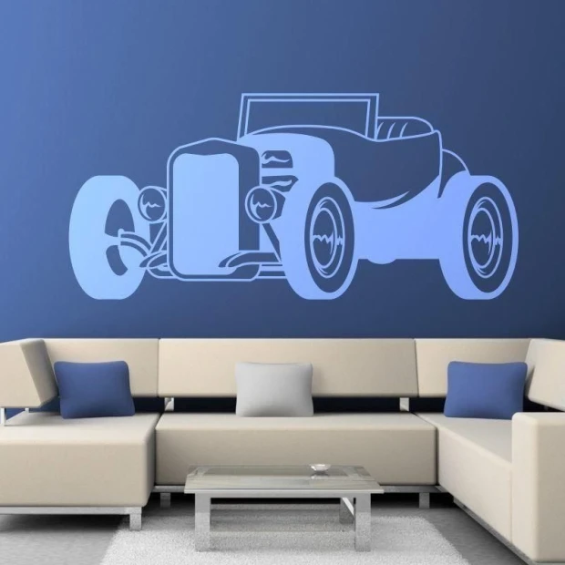 Stylowy szablon malarski hot rod 1325 w nowoczesnym salonie, dodający charakteru i dynamiki do przes