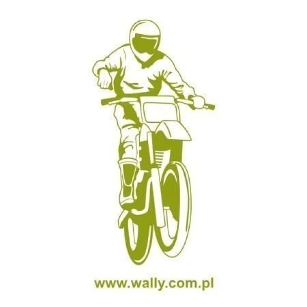 Szablon malarski z motywem motocyklisty jadącego na wprost, w przykładowej oliwkowej kolorystyce