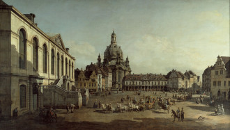 Reprodukcja View of the Neumarkt in Dresden from the Juedenhofe, Canaletto, Bernardo Bellotto