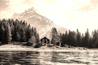 Fototapeta na ścianę górski domek nad jeziorem FP 3898