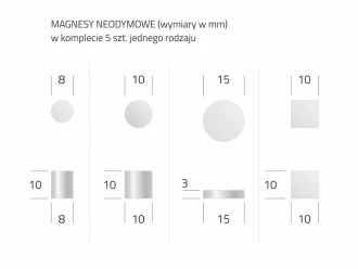 Magnes neodymowy komplet 5 szt różne rozmiary