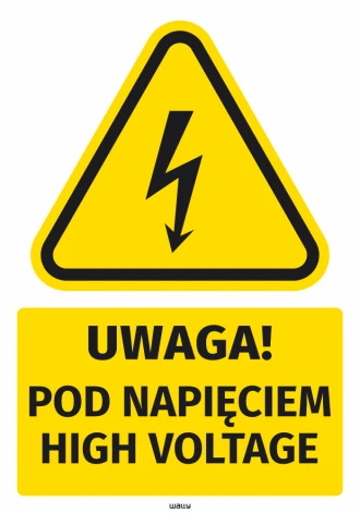 Naklejka BHP Uwaga! Pod napięciem, High voltage