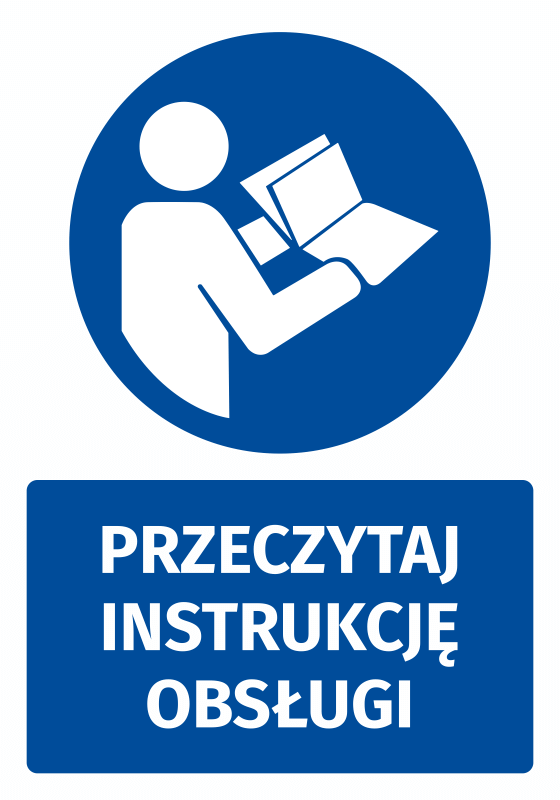 Naklejka BHP z piktogramem Przeczytaj instrukcję obsługi